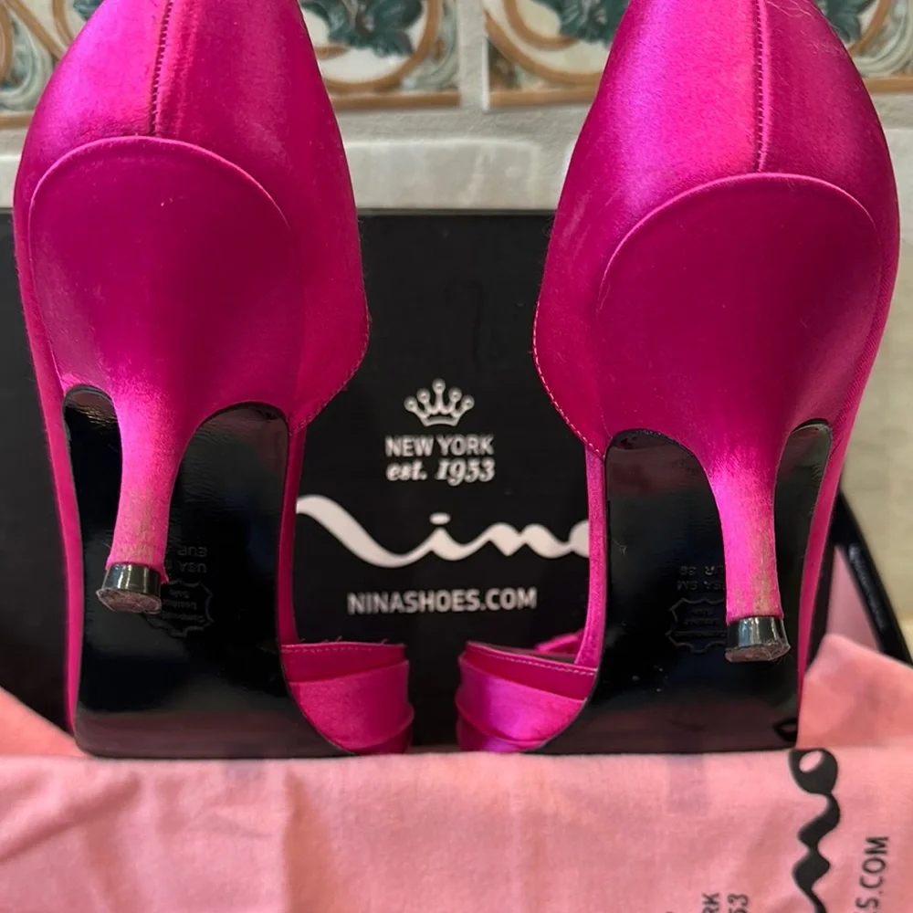 Nina Pink Satin Heels with Bow Detail - Picture 4 of 6